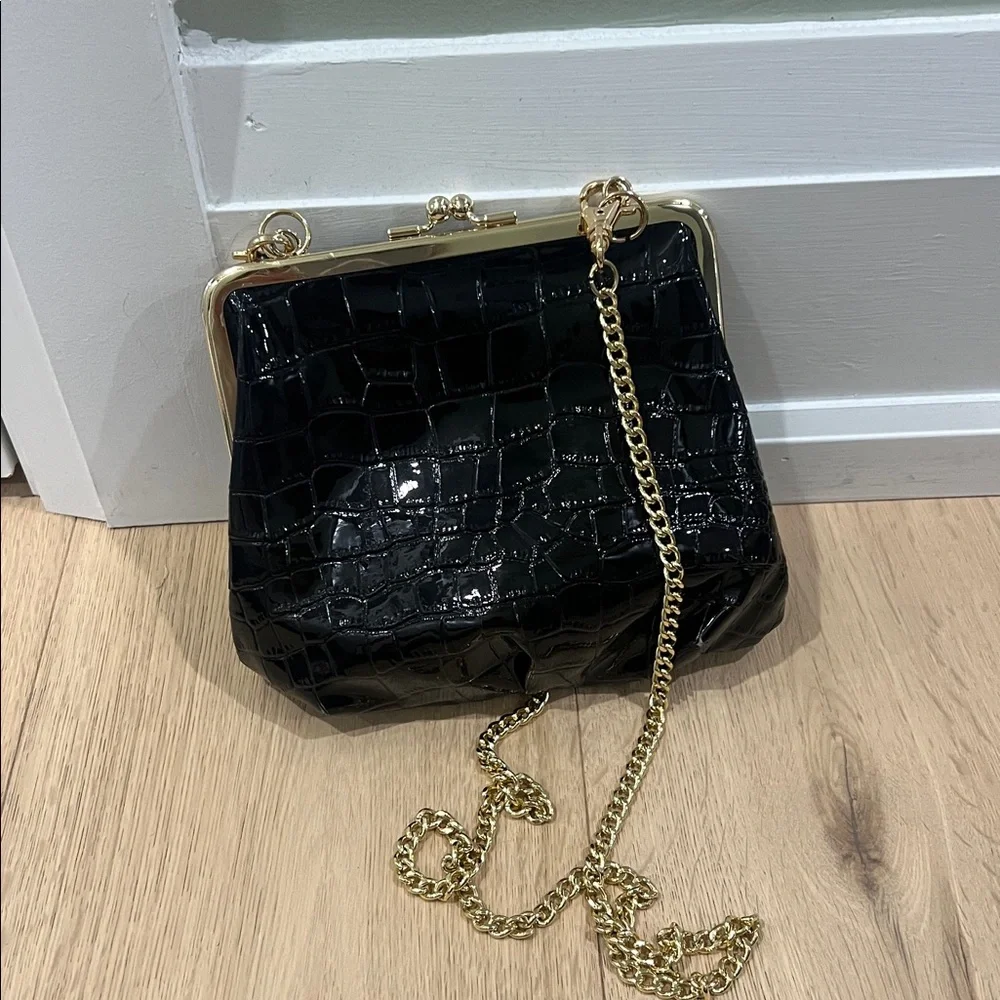 Vivienne Westwood Mini handbag in black croc-embossed patent leather chain strap - Picture 3 of 3